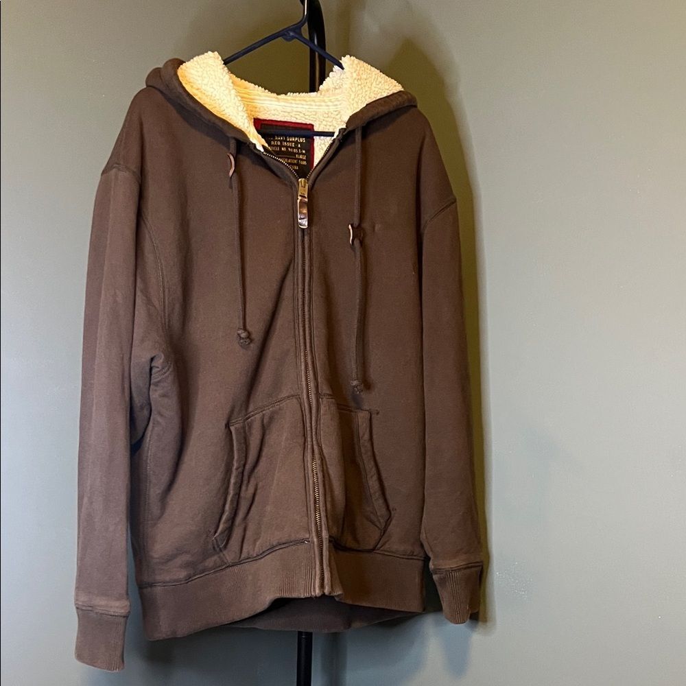 Old Navy Chocolate Brown zip Hoodie with Cream Fleece